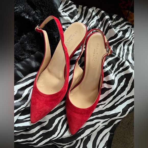 BEAUTIISOLES | Red Leather Suede Slingback Made in Italy | Size 10 - Picture 11 of 14